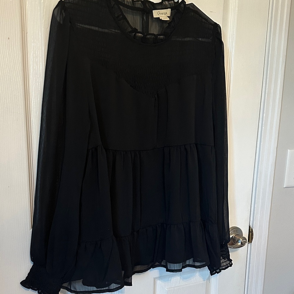 Griege Sheer Ruffle Blouse - Picture 3 of 8